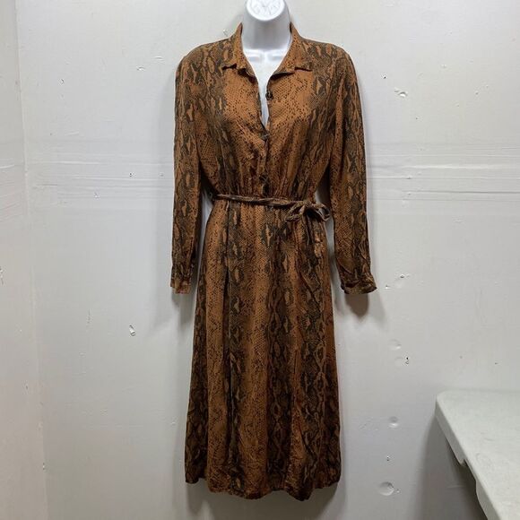 Snake Print Belted Midi Dress Medium - Picture 1 of 7